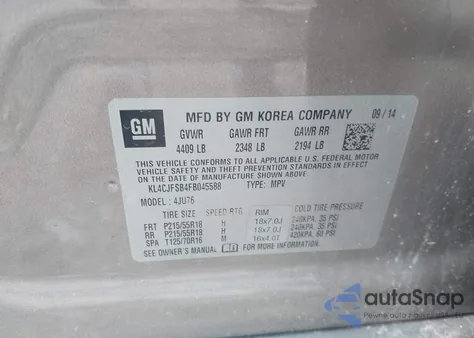 2015 Buick Encore Convenience from USA, damaged, VIN KL4CJFSB4FB045588